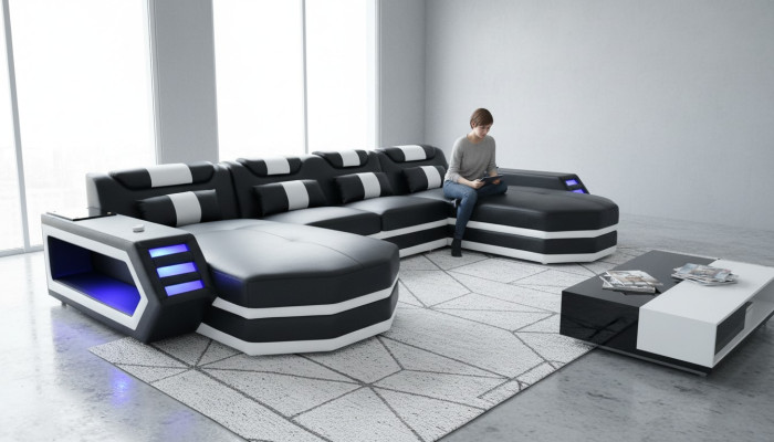 Leren bank Bank Moderne bekleding Lederen woonlandschap Ontwerp hoekbank Bank Stof