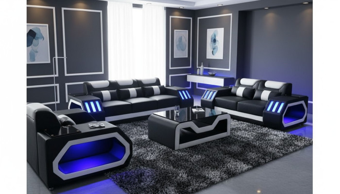 Sofagarnituur bankstel set 3+2+1 + tafel leren bank verlichte design bekleding