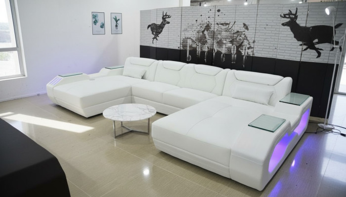 Leren hoekbank U-vormige bank Moderne bank Hoekbank Zachte woonkamer design
