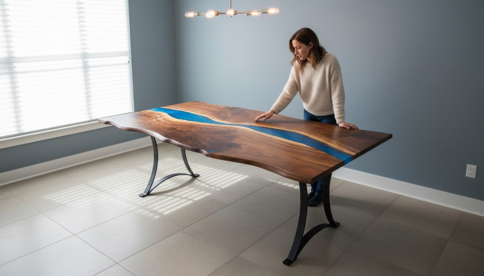 Eettafel River Table Echt Hout Riviertafel 220x100 Massieve Tafels Epoxyhars