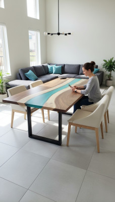 Epoxiharsen eettafel echt massief houten meubels waterval epoxytafel 240x100 Nieuw