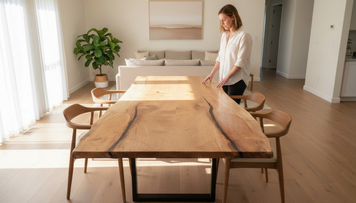 Eettafel Epoxyhars Echt hout Massief meubilair Waterval epoxytafel 240x100cm