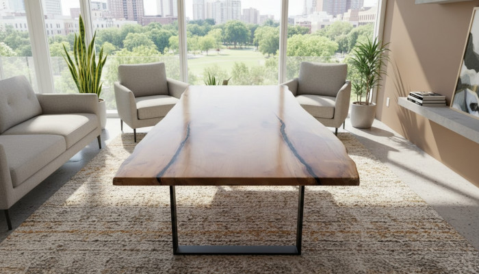 Eettafel Epoxyhars Echt hout Massief meubilair Waterval epoxytafel 240x100cm