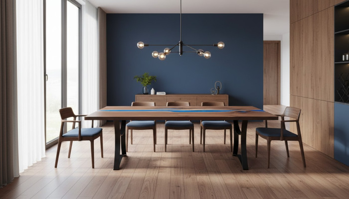 Eettafel Blue River Table Echt Hout 220x90 Tafels Epoxyhars Nieuw