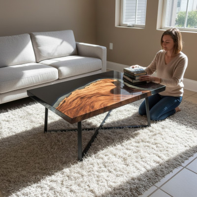 Salontafel River Table Epoxyhars Massieve Tafels 70x40 Riviertafel