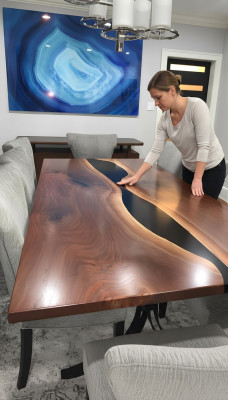 Epoxihars Eettafel River Table Echt hout Massieve tafels 240x100 Riviertafel Nieuw