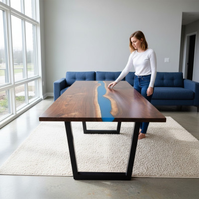 Epoxyhars Eettafel Riviertafel Massief 240x100 Riviertafel Nieuw Echt