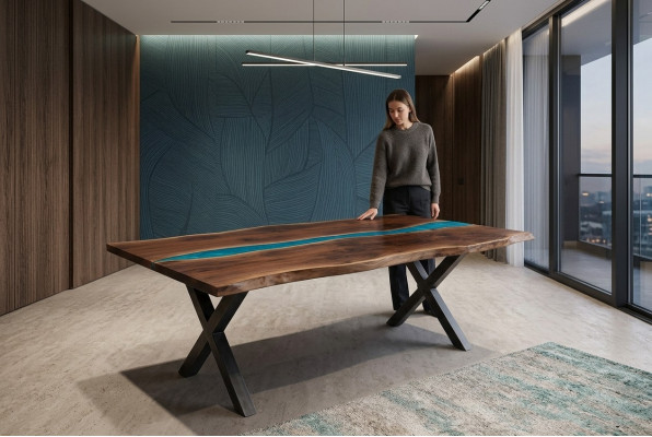 Riviertafel Eettafel Riviertafel Massief Decoratietafels 240x100 Epoxyhars Zee