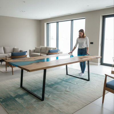 Rivier Tafels Eettafel Ontwerp Tafel Moderne Meubels 220x100 Epoxy Hars Oceaan Zee