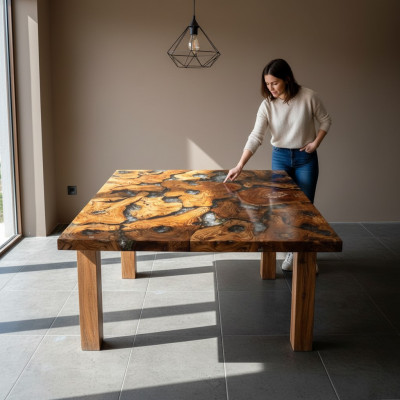 Epoxihars eettafel echt massief houten meubels waterval epoxy tafel 100x100