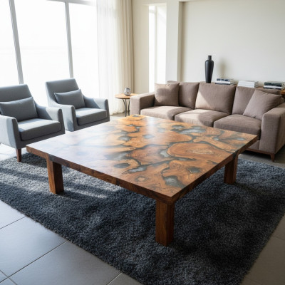 Epoxihars eettafel echt massief houten meubels waterval epoxy tafel 100x100