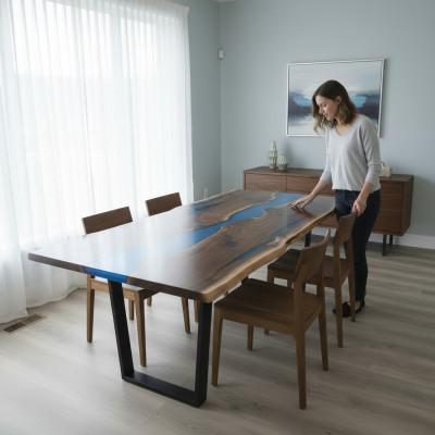 Tafel eettafel tafels epoxyhars epoxy echt hout massief ontwerp meubels 240x100