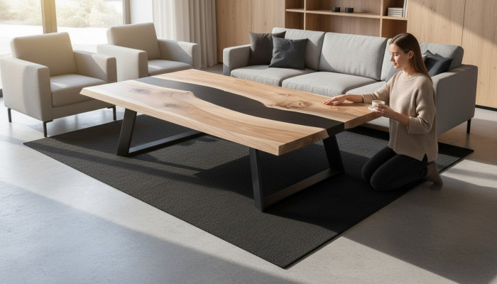 Epoxihars tafel Houten salontafel Handgemaakte massieve woonkamer meubels