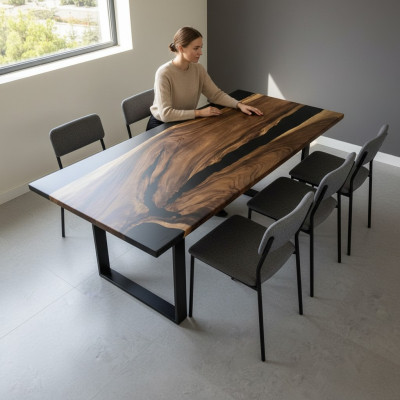 Eettafel Black River Table Echt hout 220x95 Tafels Epoxyhars Nieuw