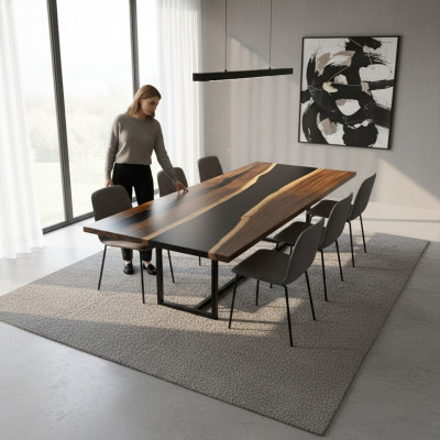 Epoxihars eettafel echt massief houten meubels watervalt epoxytafel 200x90 Nieuw
