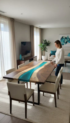 Tafel eettafel tafels epoxyhars echt epoxyhout massief design meubels 240x100