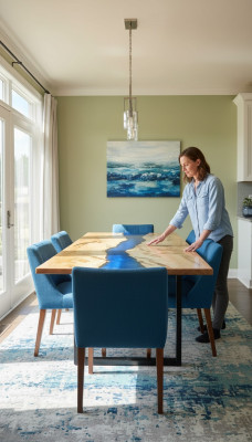 Tafels Eettafel Ontwerp Tafel Moderne Zee Oceaan Rivier Meubels 200x90 Epoxyhars