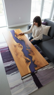 Tafel eettafel tafels epoxyhars epoxy echt hout massief designmeubels 250x90 Nieuw