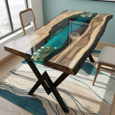 Tafel eettafel tafels hars epoxy massief design meubels 200x100 echt hout epoxy