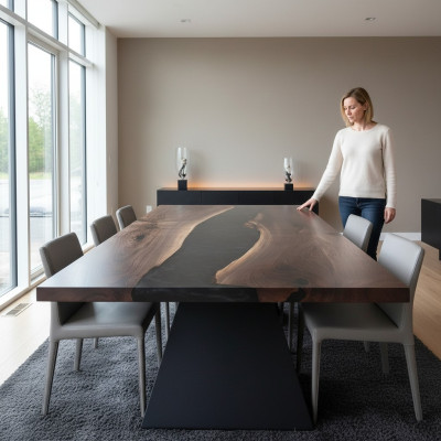 Epoxihars Eettafel Echt hout Massief meubilair Waterval epoxy tafel 220x100cm