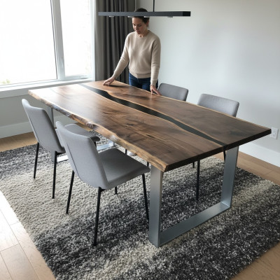 Tafel eettafel tafels epoxyhars epoxy echt hout massief design meubels 220x90