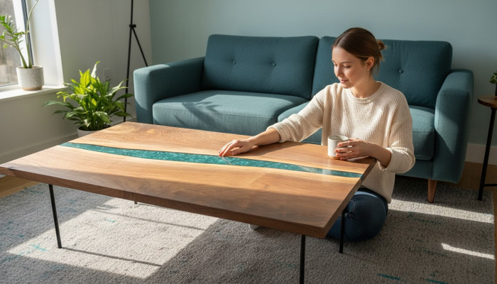 Echt hout epoxyhars riviertafel Zwarte watertafel Epoxy meubelen massief