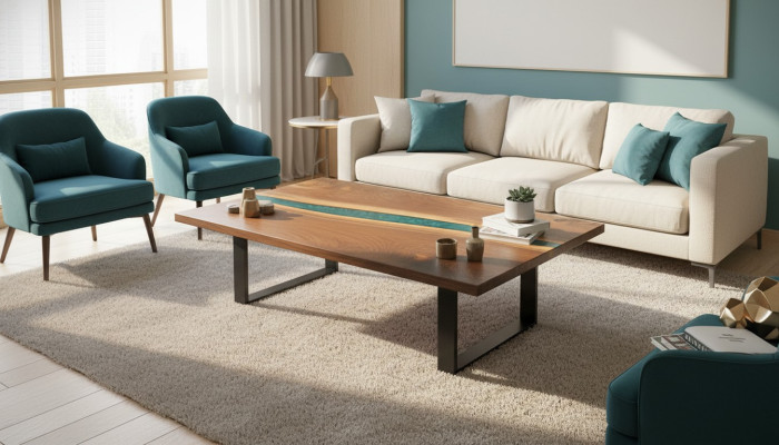 Echt hout epoxyhars riviertafel Zwarte watertafel Epoxy meubelen massief