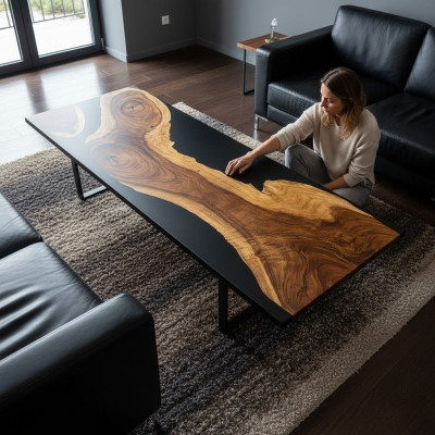 Epoxihars eettafel echt hout massief meubilair waterval gegoten hars epoxy tafel