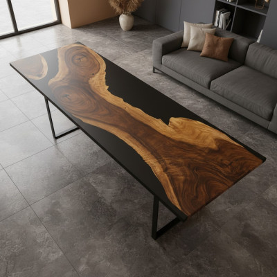 Epoxihars eettafel echt hout massief meubilair waterval gegoten hars epoxy tafel