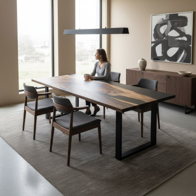 Epoxihars eettafel echt hout massief meubilair waterval epoxy tafel 260x91cm