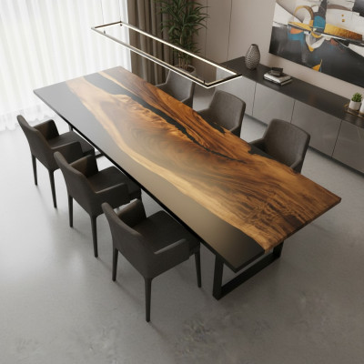 Epoxihars eettafel echt hout massief meubilair waterval epoxy tafel 260x91cm