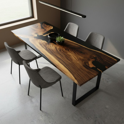 Tafel eettafel tafels epoxyhars epoxy echt hout massief meubilair waterval