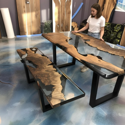 Eettafel Tafel Keukentafel Moderne Waterval Rivier Epoxyhars Meubels Nieuw Tafels