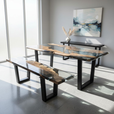 Eettafel Tafel Keukentafel Moderne Waterval Rivier Epoxyhars Meubels Nieuw Tafels