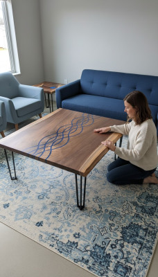 Rivier Tafels Eettafel Ontwerp Tafel Moderne Zee Meubelen 100x100 Epoxy Hars Oceaan
