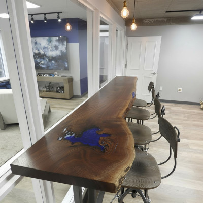 Epoxie bar counter table echt hout massief meubilair waterval epoxy tafel 240x70
