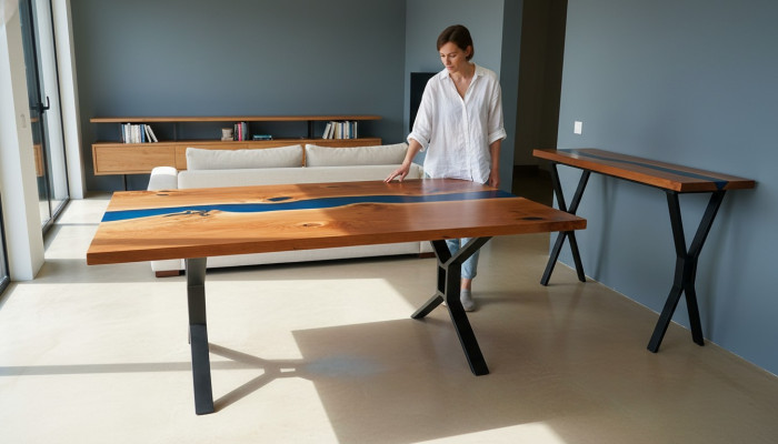Maatwerk Tafel Epoxyhars Epoxyrivier Echt hout Prijs per vierkante meter Tafelshars