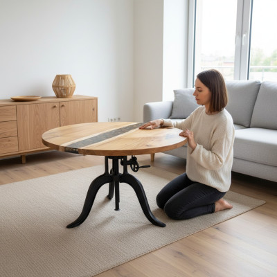 Ronde eettafel met epoxyhars, vergadertafel, massieve conferentietafel.