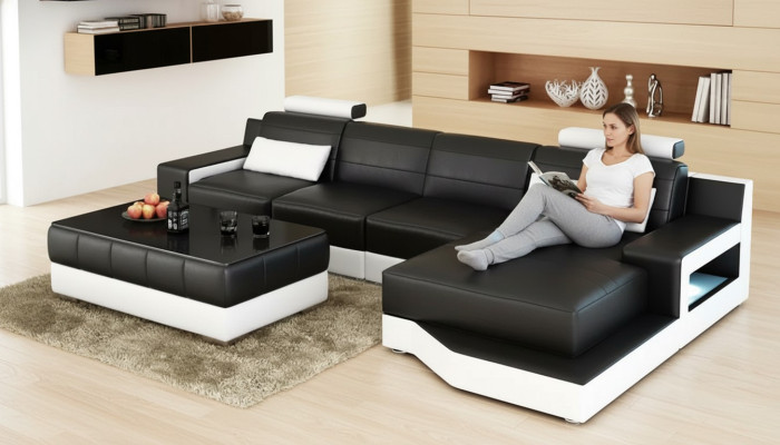 Hoekbank L-vorm Moderne bank Leren bank Hoekbank Bekleding Designer-bank
