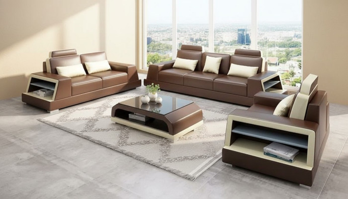 Ontwerp bank bankstel 3-zits salontafel sets lederen set groep 4-delig