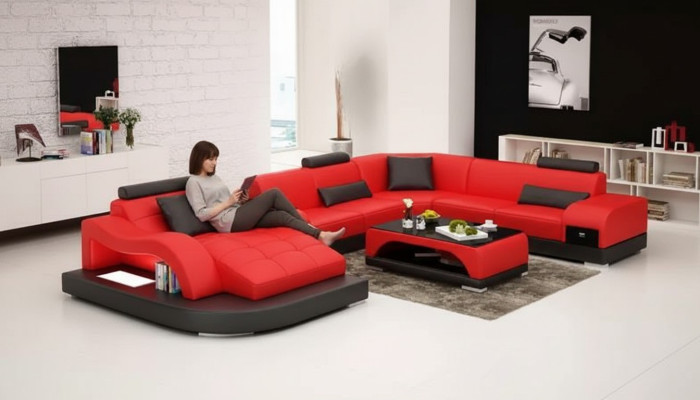 Hoekbank U-vorm Fauteuil Salontafel Moderne bank Leren bank Hoekbank Bekleding 2-delig set