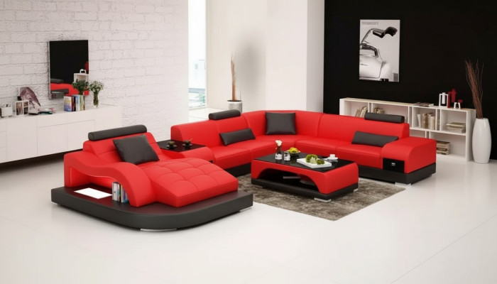 Hoekbank U-vorm Fauteuil Salontafel Moderne bank Leren bank Hoekbank Bekleding 2-delig set