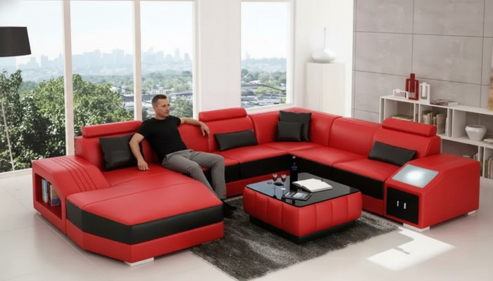 Leren bank Designer bank Hoekbank U-vorm Moderne bank Leren bank Hoekbank Bekleding