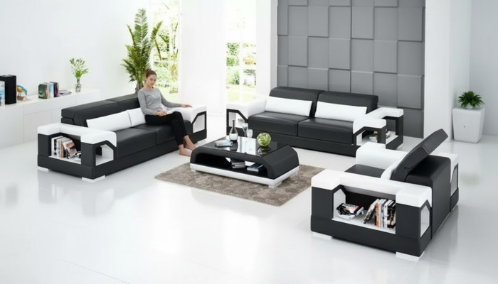 Sofa set 3-zits bank salontafel woonlandschap leren bank modern sofa bankstel
