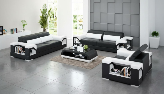 Sofa set 3-zits bank salontafel woonlandschap leren bank modern sofa bankstel