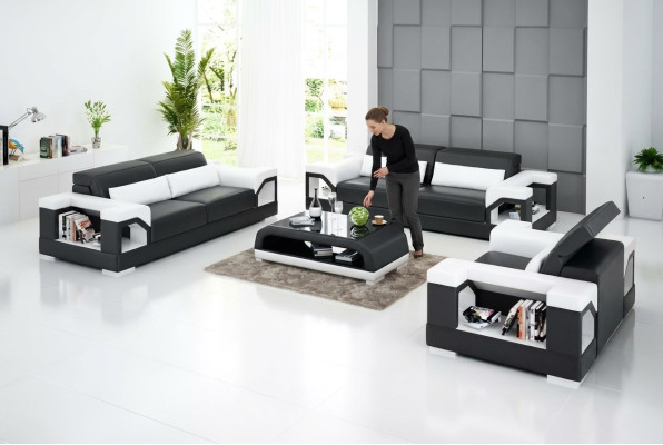 Bankstel Sofaset 3-zitsbank Salontafel Leren bank Moderne bank Woonlandschap