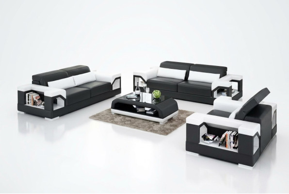 Bankstel Sofaset 3-zitsbank Salontafel Leren bank Moderne bank Woonlandschap