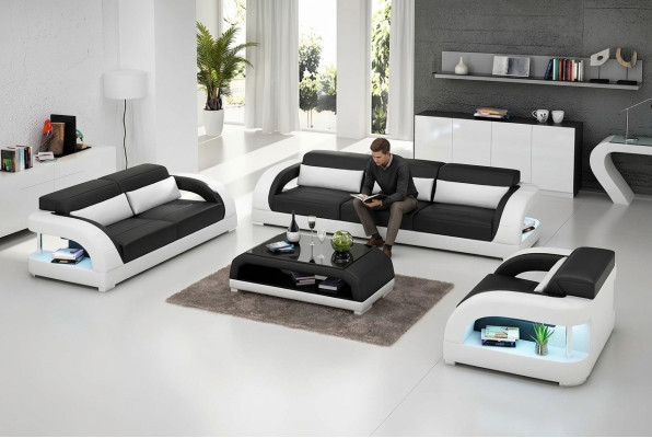 Woonlandschap bankstel 3+2+1 zits Designer bankstel Leren bankstel Moderne bankstel