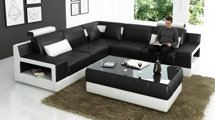 Woonkamer lederen xxl bank landschap sofa moderne designer hoekkussen