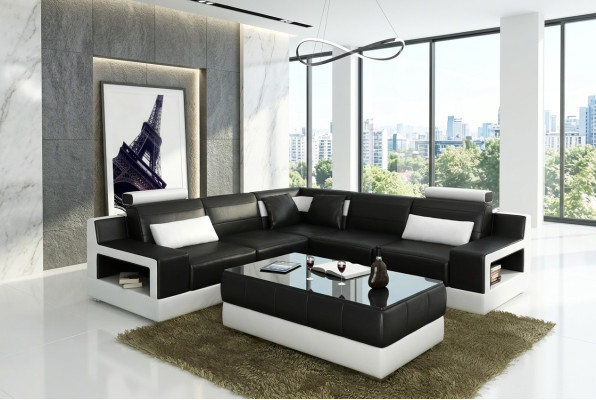 Woonkamer lederen xxl bank landschap sofa moderne designer hoekkussen